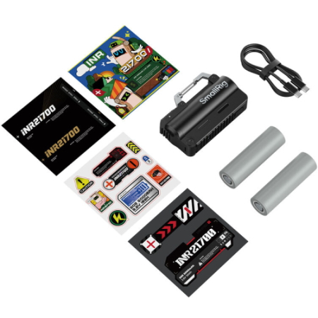 SmallRig 6091 - etui ładujące 2w1 i 2x akumulator INR21700 (czarny zestaw, 10000mAh) - zawartość zestawu